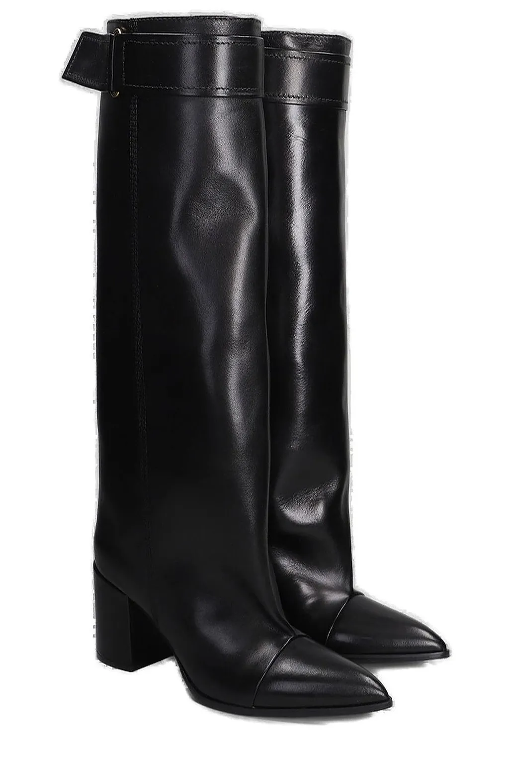 Lella Baldi Buckle-Strapped Pointed Toe Knee Boots