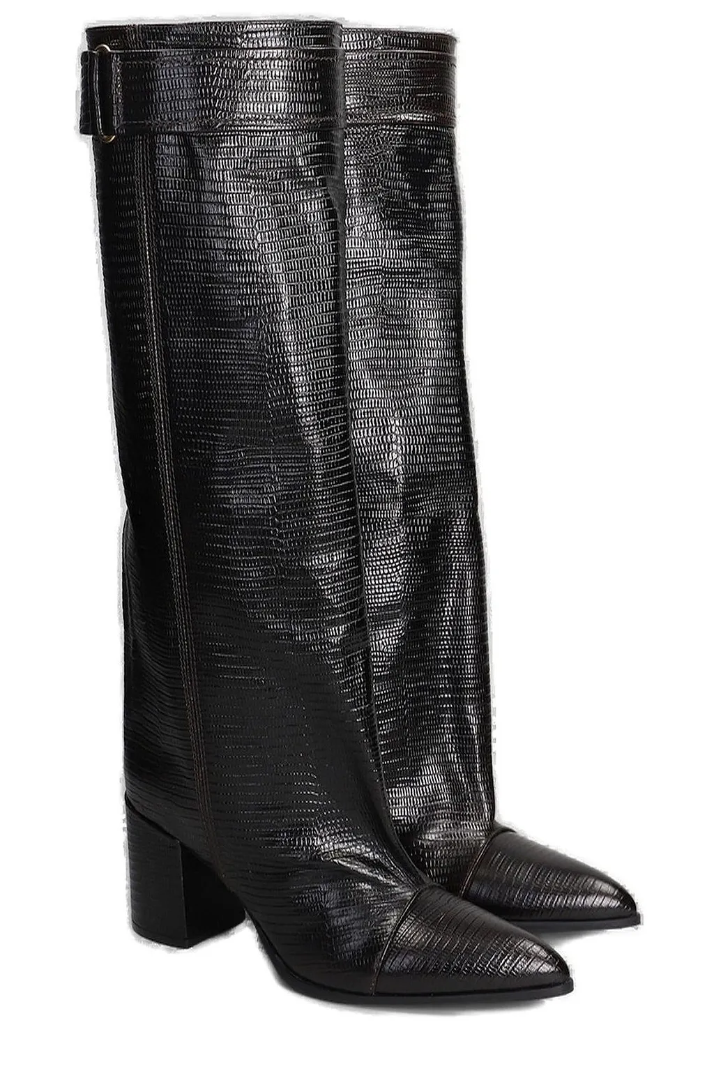 Lella Baldi Buckle-Strapped Pointed Toe Knee Boots