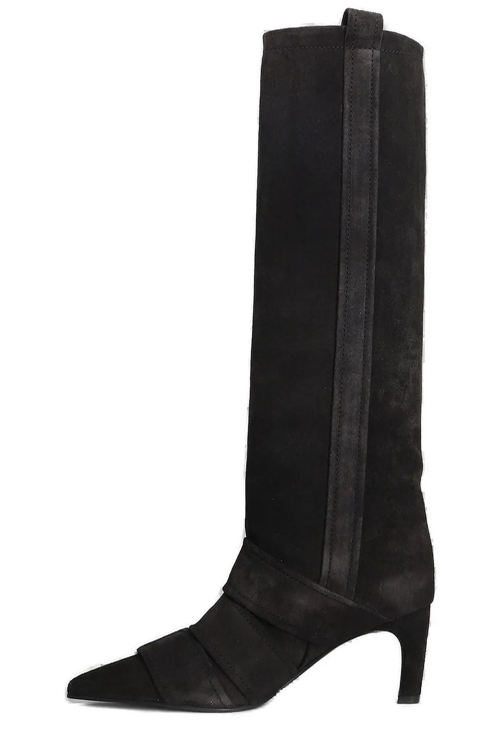 Buckled Pointed Toe Knee-High Boots
