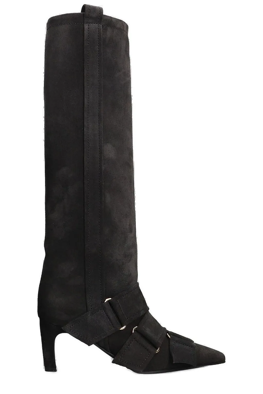 Buckled Pointed Toe Knee-High Boots