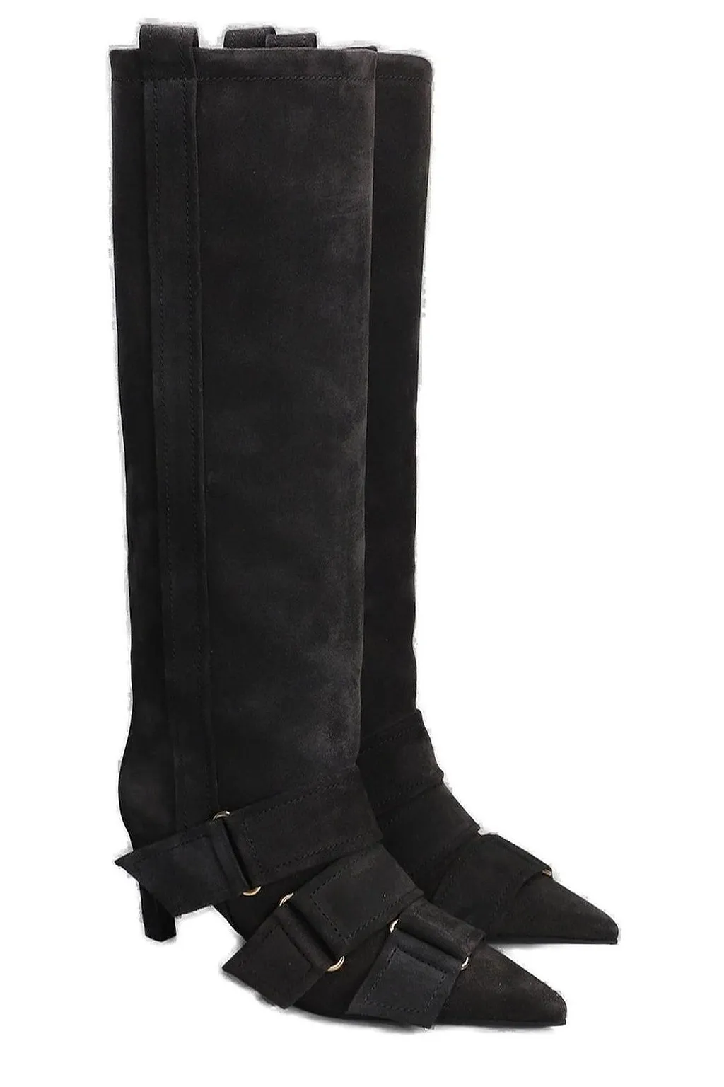 Buckled Pointed Toe Knee-High Boots