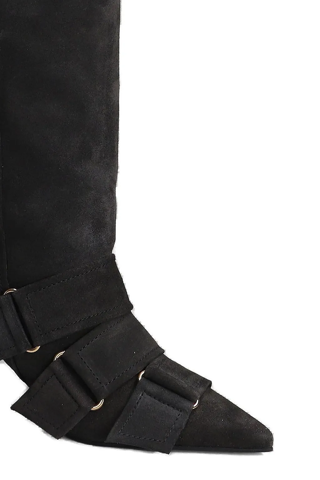 Buckled Pointed Toe Knee-High Boots