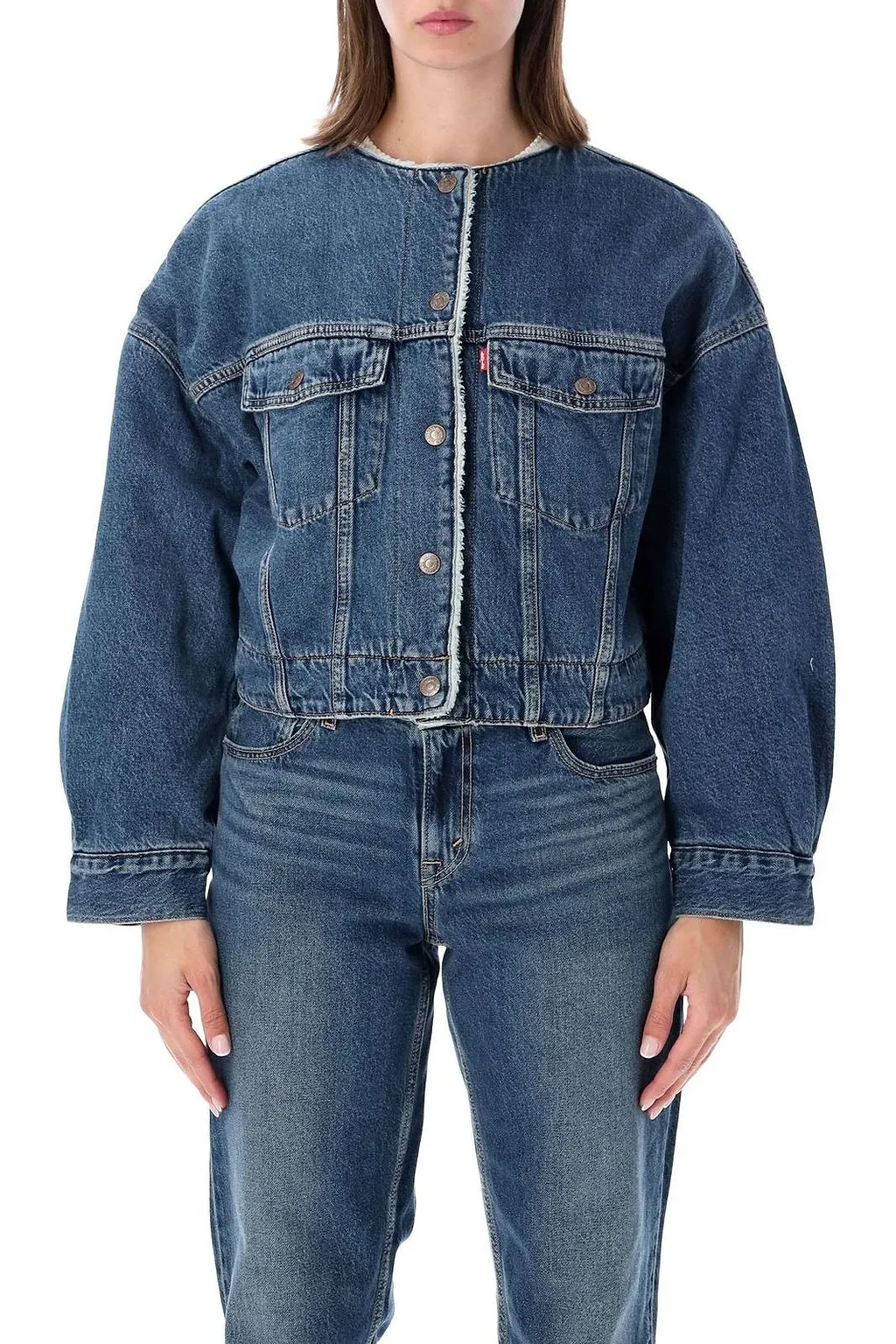 Levi's Sherpa Collarless Cropped Denim Jacket