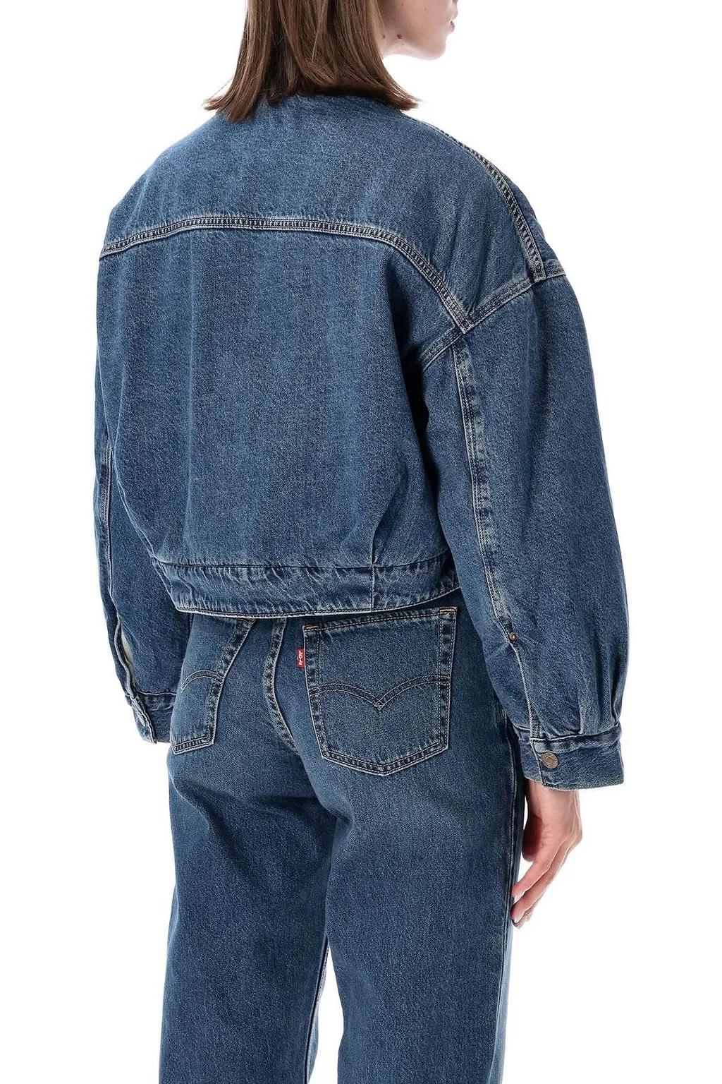Levi's Sherpa Collarless Cropped Denim Jacket