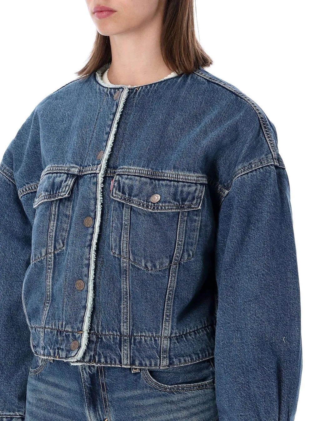 Levi's Sherpa Collarless Cropped Denim Jacket