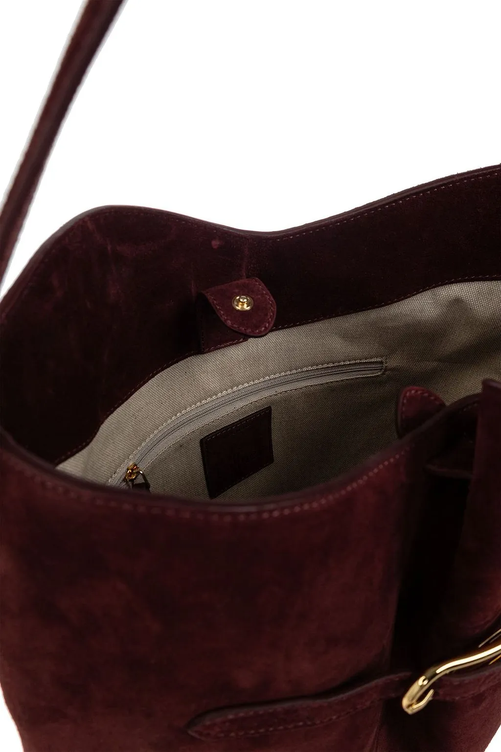 Buckled Suede Bucket Bag
