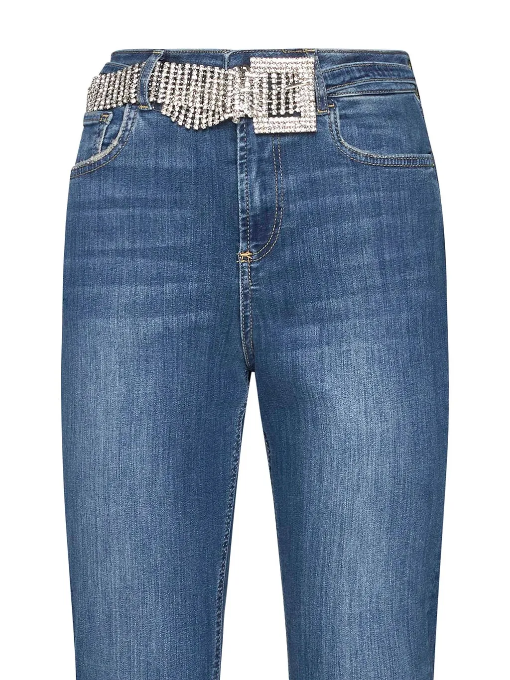 Liu Jo Crystal-Embellished Belt Cropped Jeans