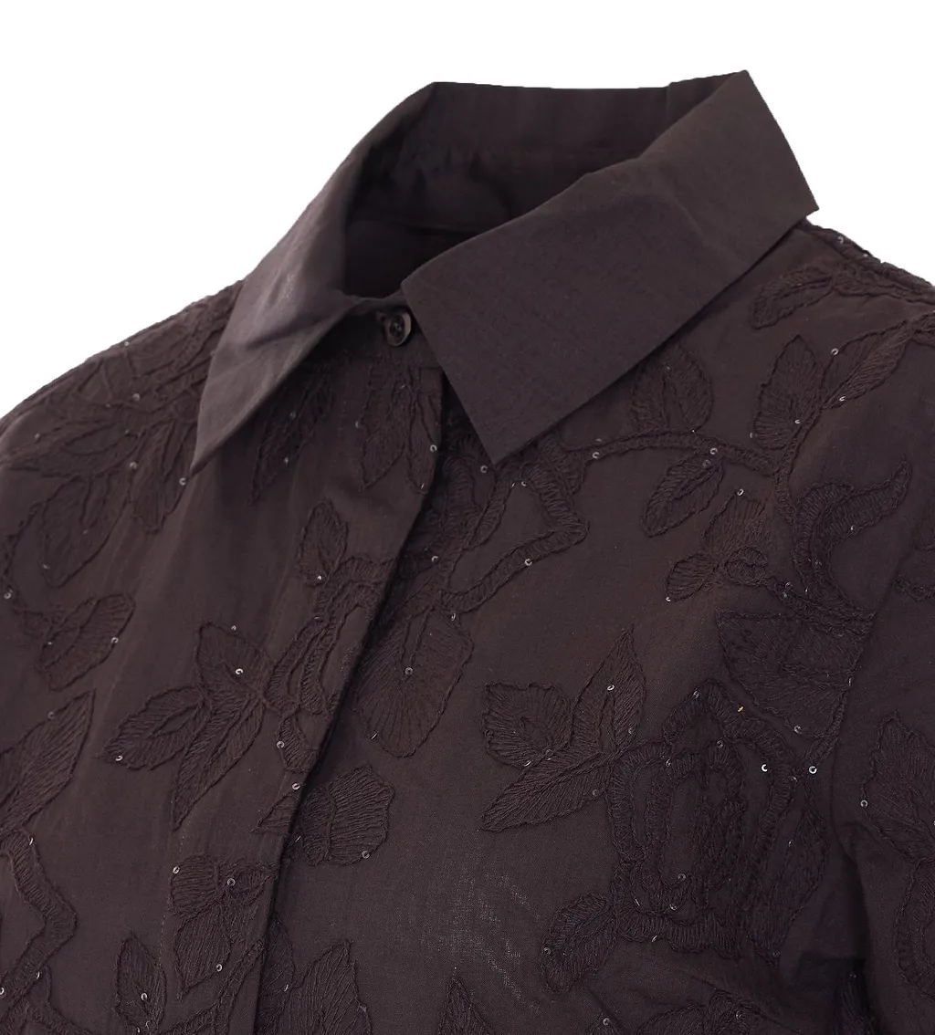 Liu Jo Embroidered Sequin Short-Sleeve Shirt