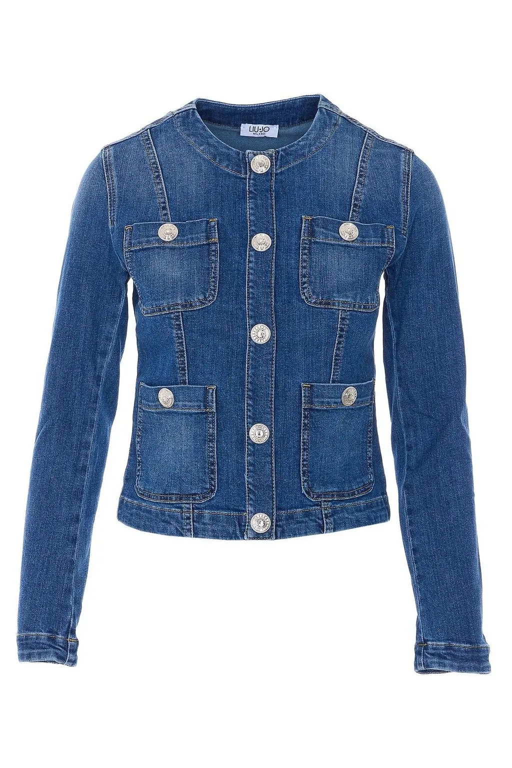 Liu Jo Jewel-Button Crewneck Denim Jacket