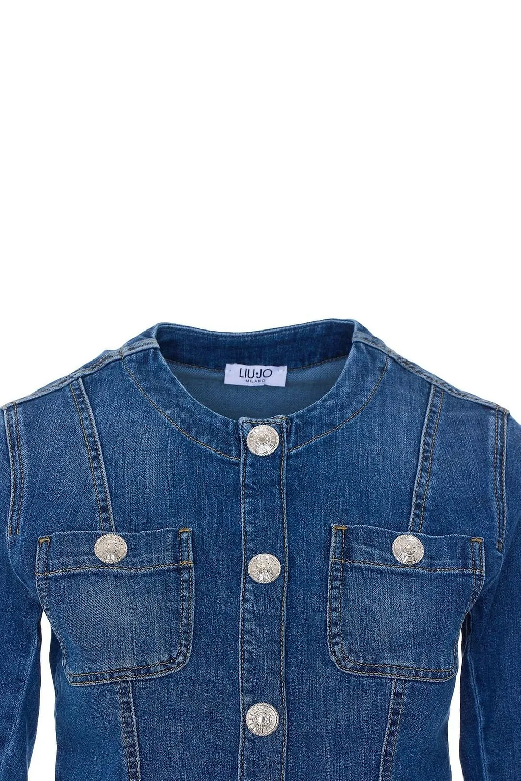 Liu Jo Jewel-Button Crewneck Denim Jacket
