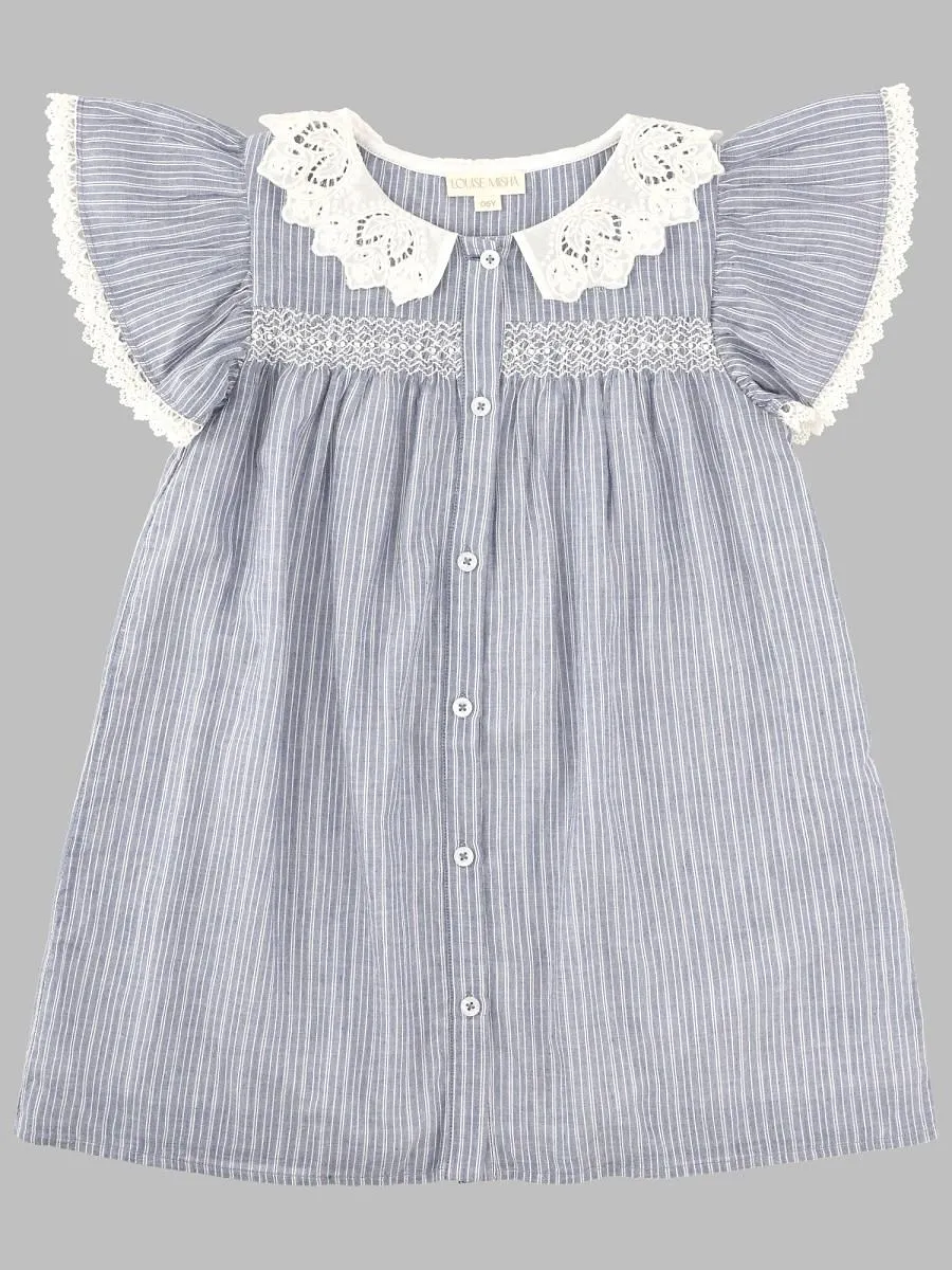 Louise Misha Arlina Striped Lace-Trim Dress