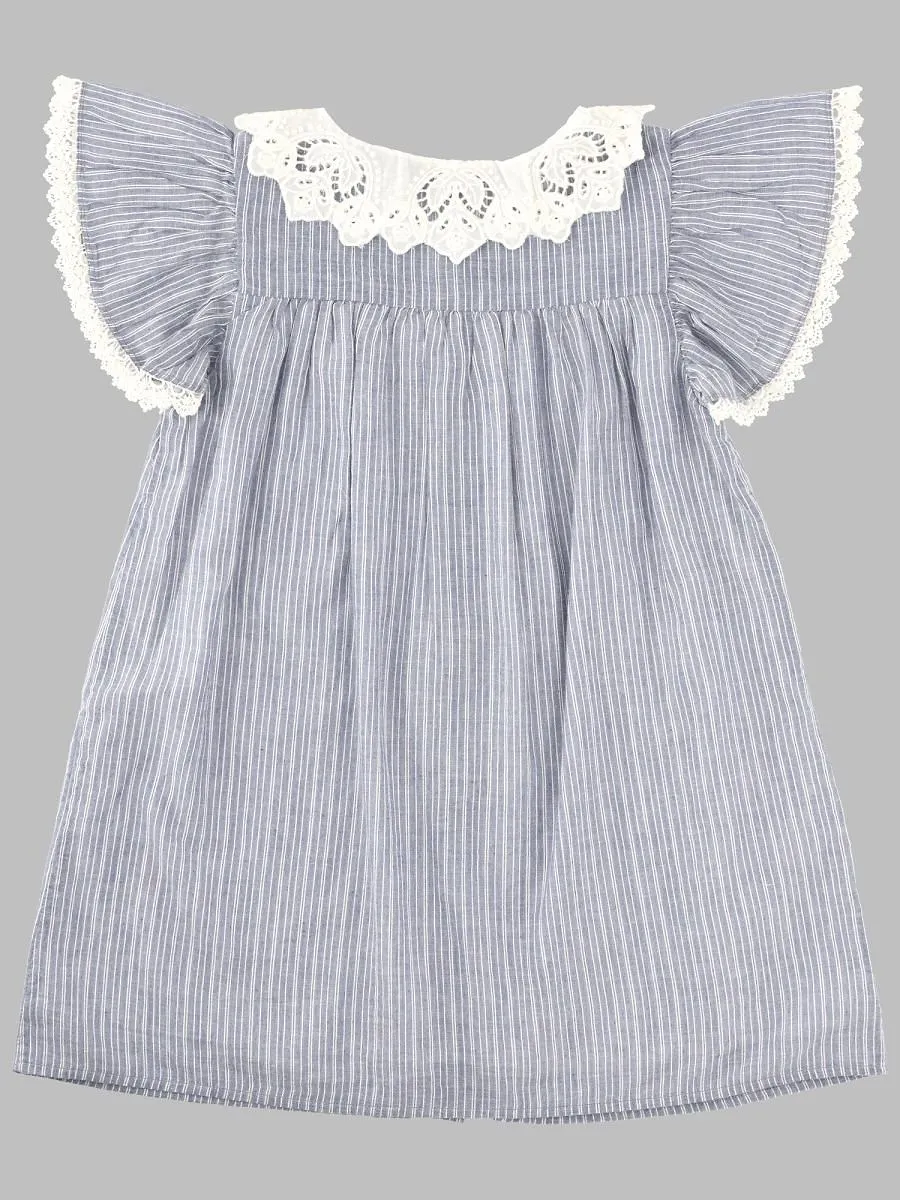Louise Misha Arlina Striped Lace-Trim Dress