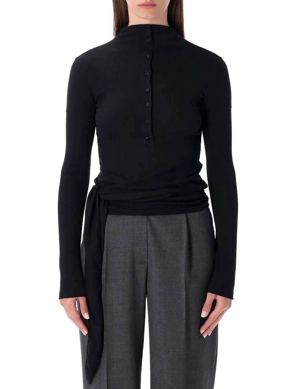 Low Classic Buttoned Wrap Long Sleeve Top