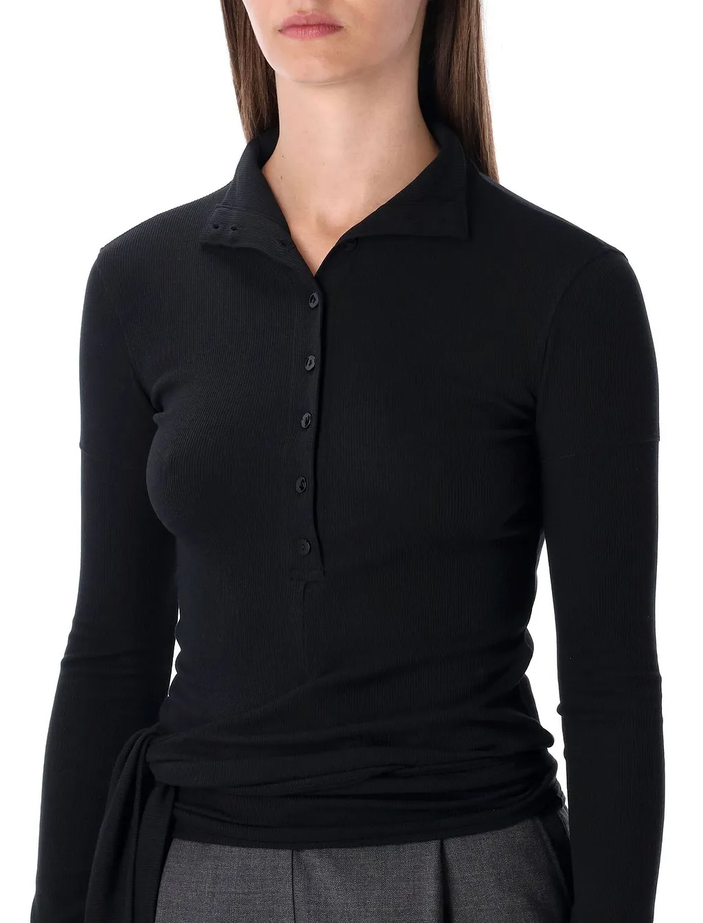 Low Classic Buttoned Wrap Long Sleeve Top