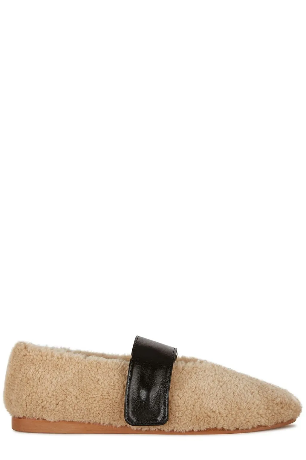Shearling Strapped Ballerina Flat Shoes