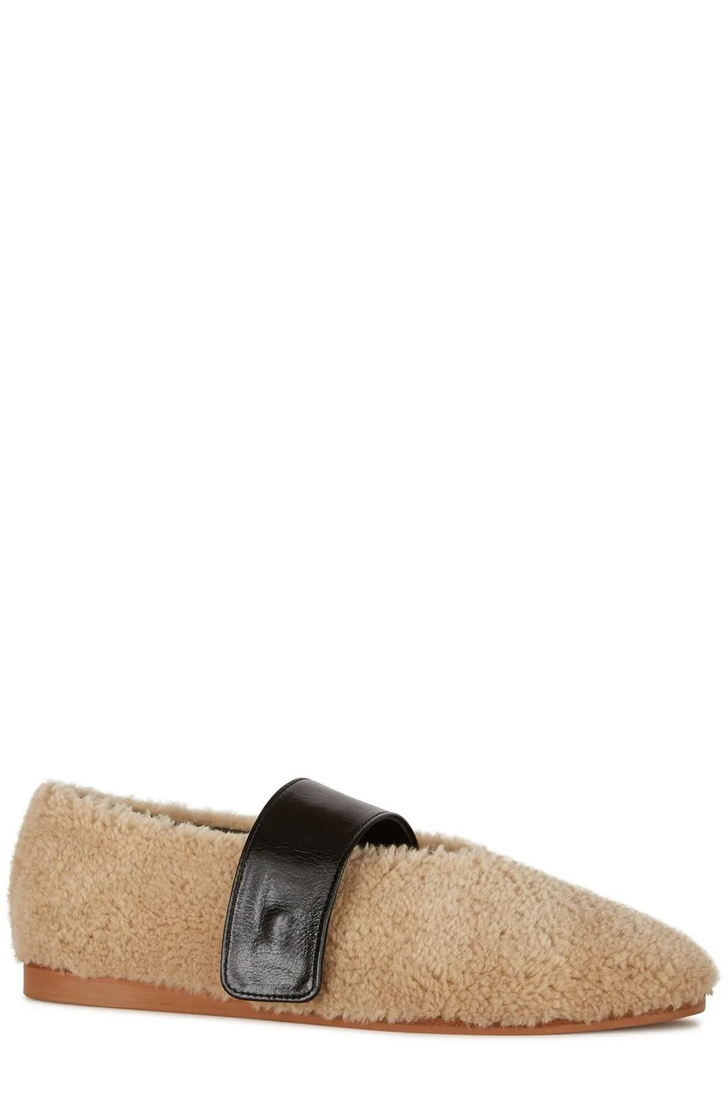Shearling Strapped Ballerina Flat Shoes