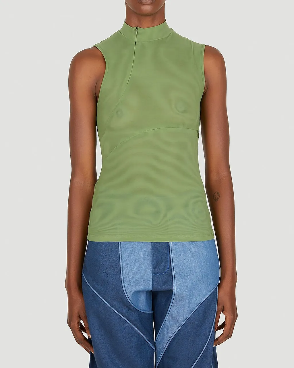 Mesh Zip Sleeveless Top