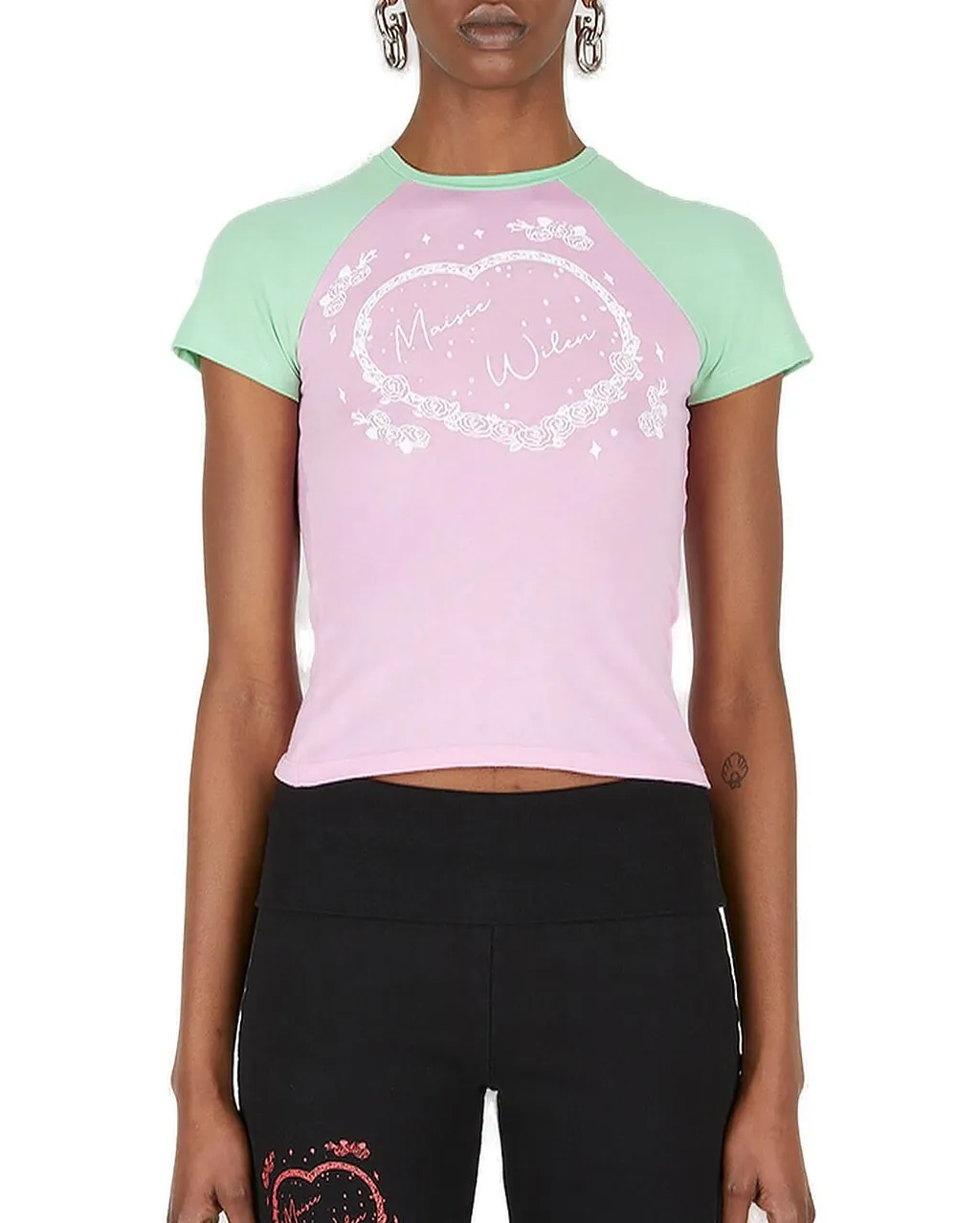 Maisie Wilen Slinky Two-Toned Heart-Printed T-Shirt