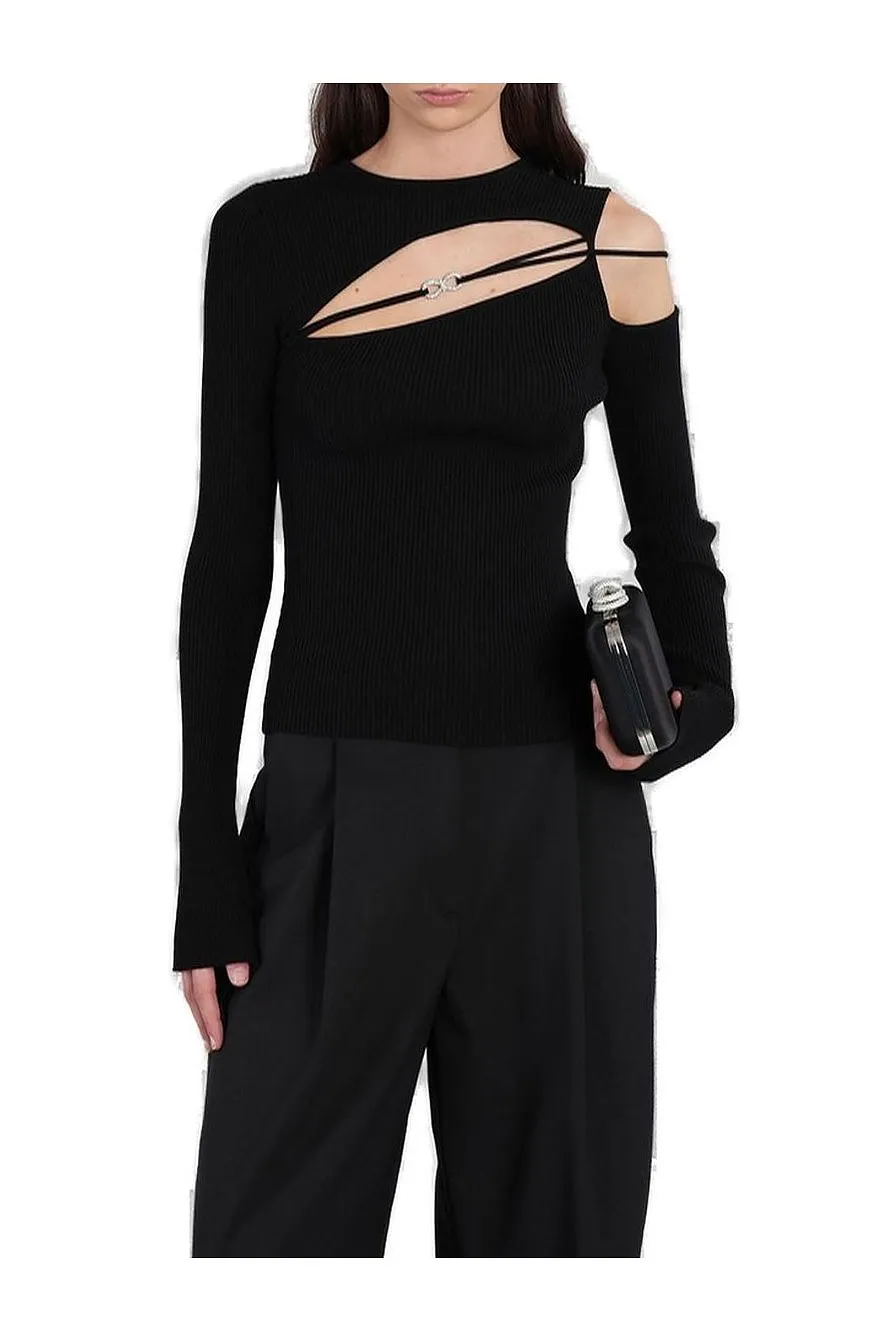 Mach & Mach Cut-Out Ribbed Knit Blouse