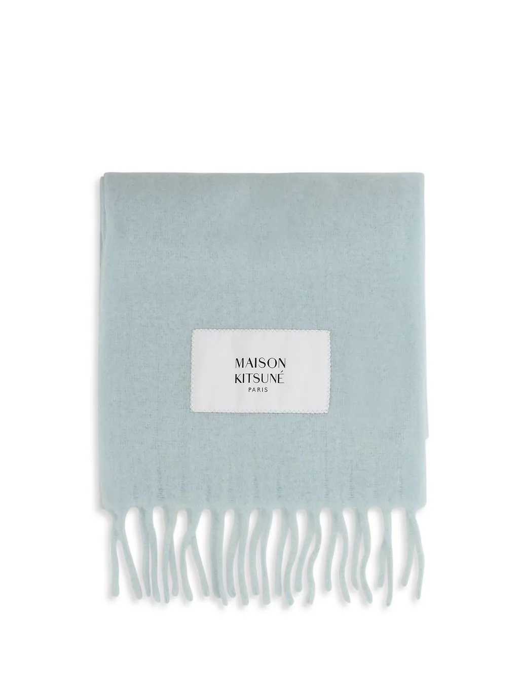 Maison Kitsuné Logo Patch Fringed Knit Scarf