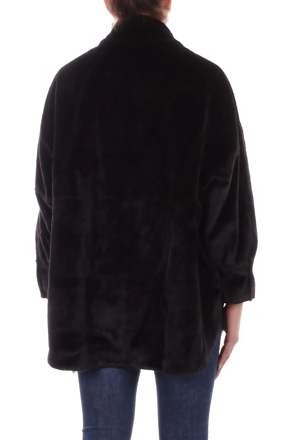 Manila Grace Press Buttoned Eco-Fur Shirtdress Coat