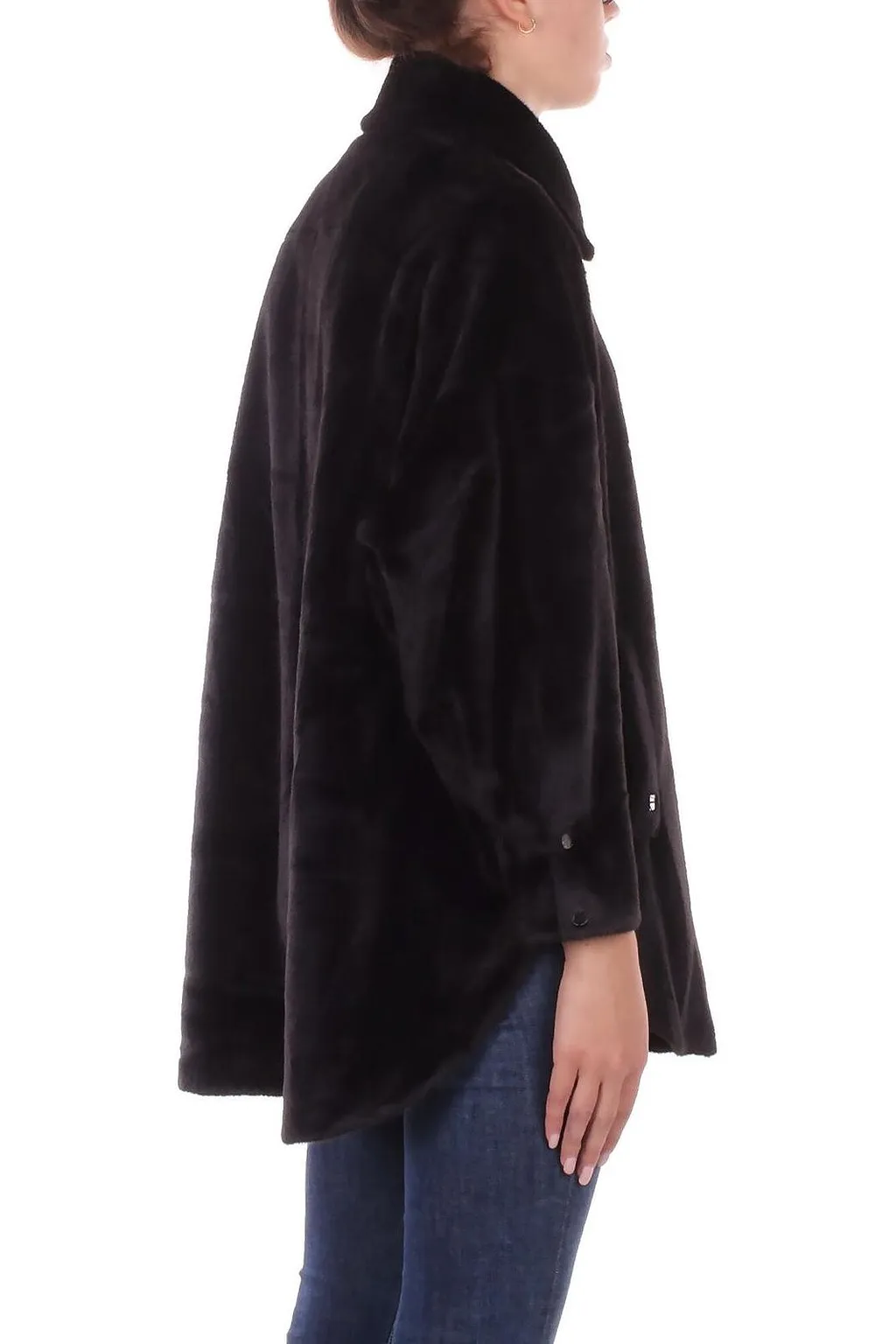 Manila Grace Press Buttoned Eco-Fur Shirtdress Coat