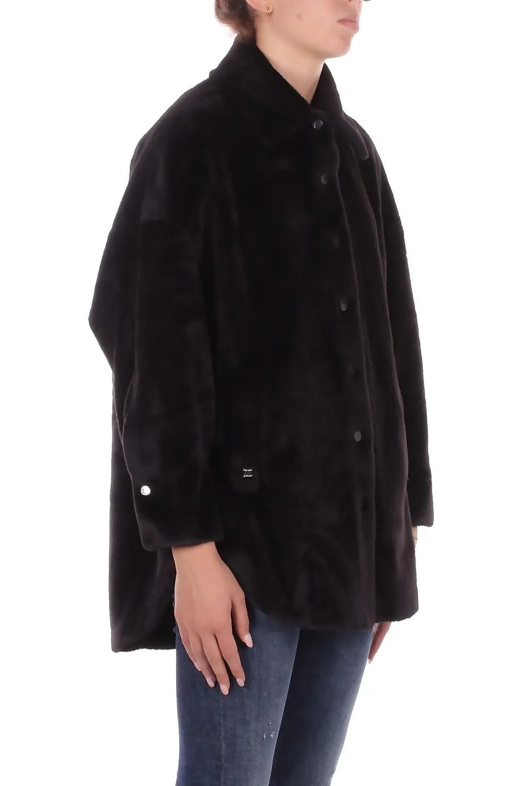 Manila Grace Press Buttoned Eco-Fur Shirtdress Coat