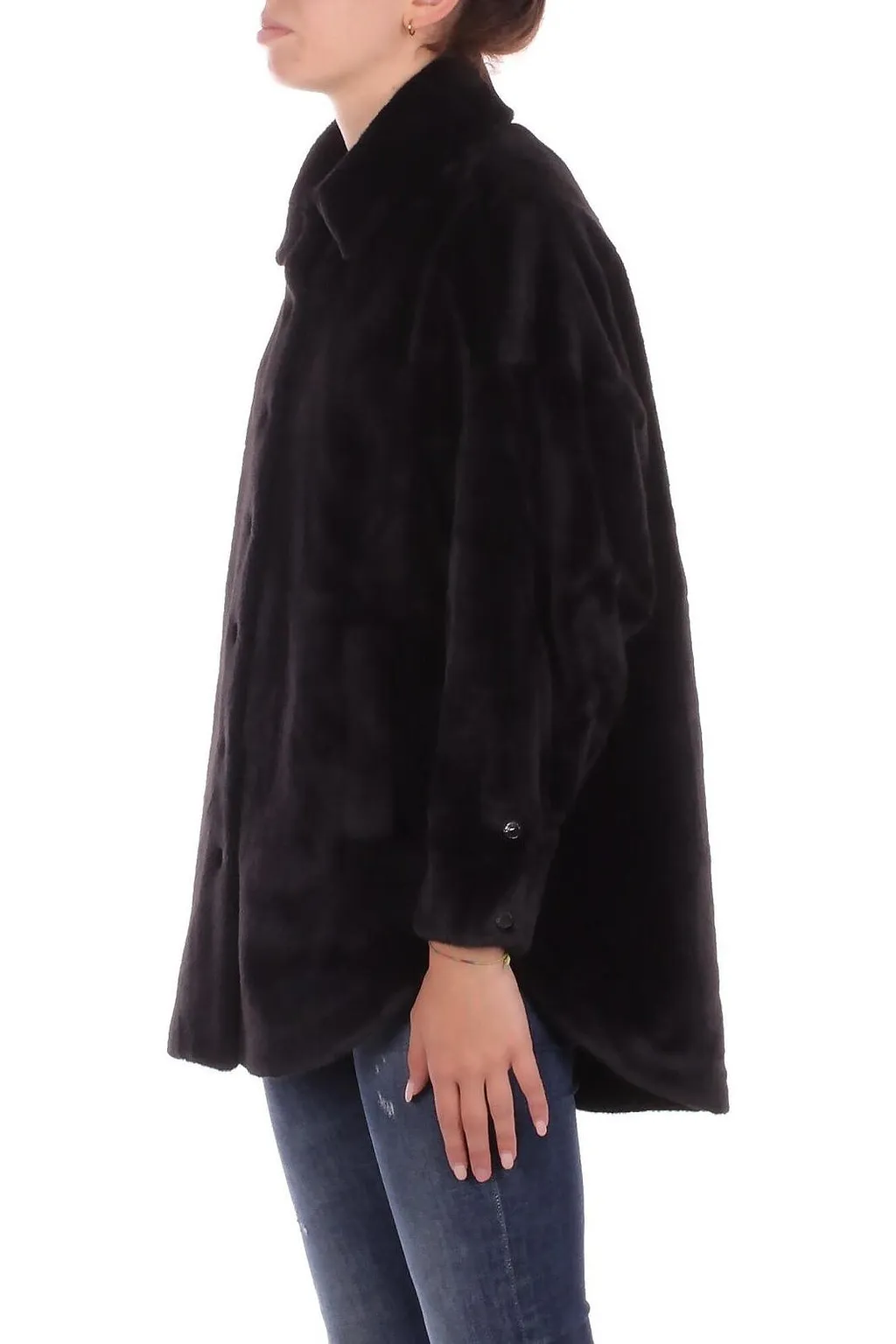 Manila Grace Press Buttoned Eco-Fur Shirtdress Coat