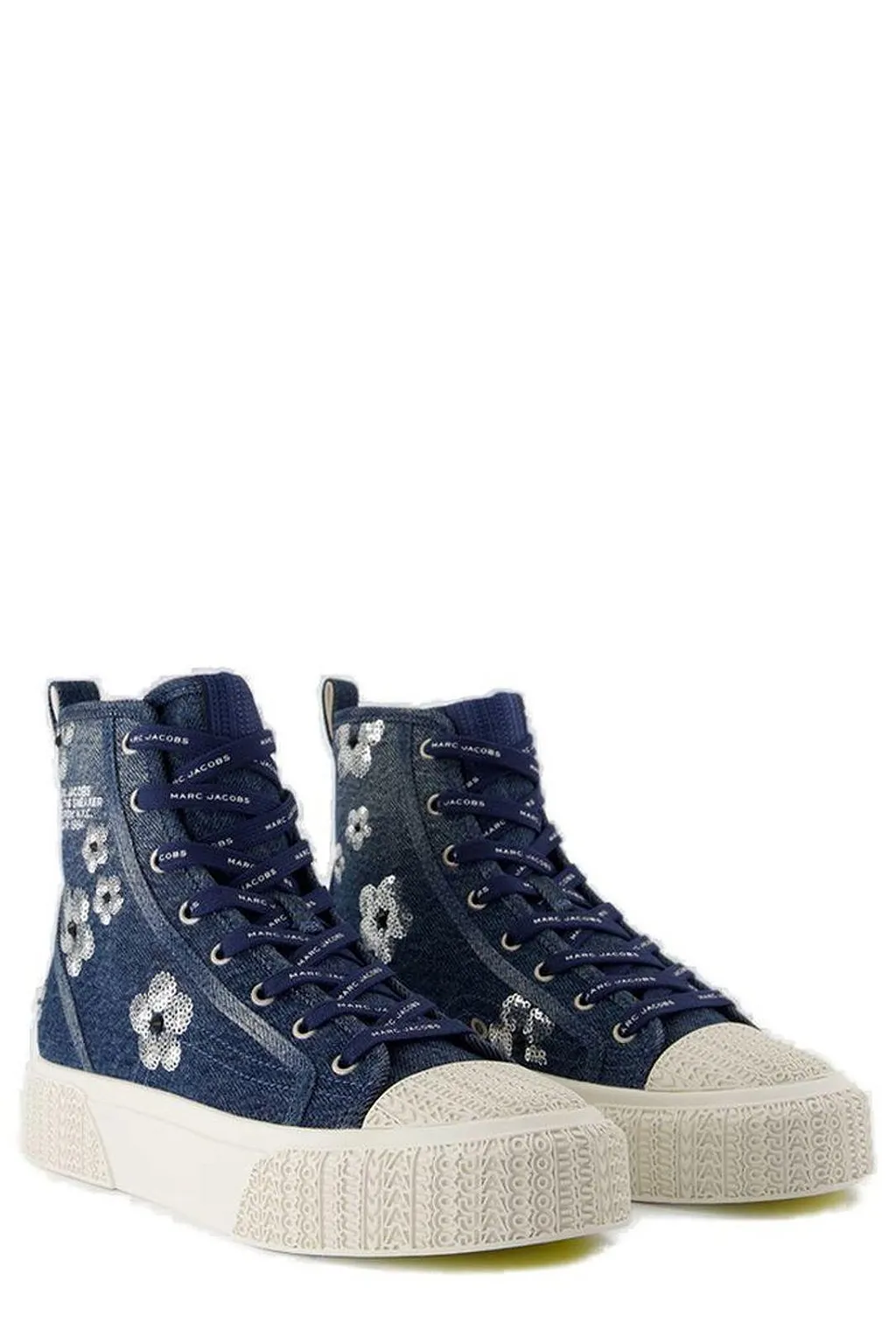 The Sequin Daisy Denim High-Top Sneakers