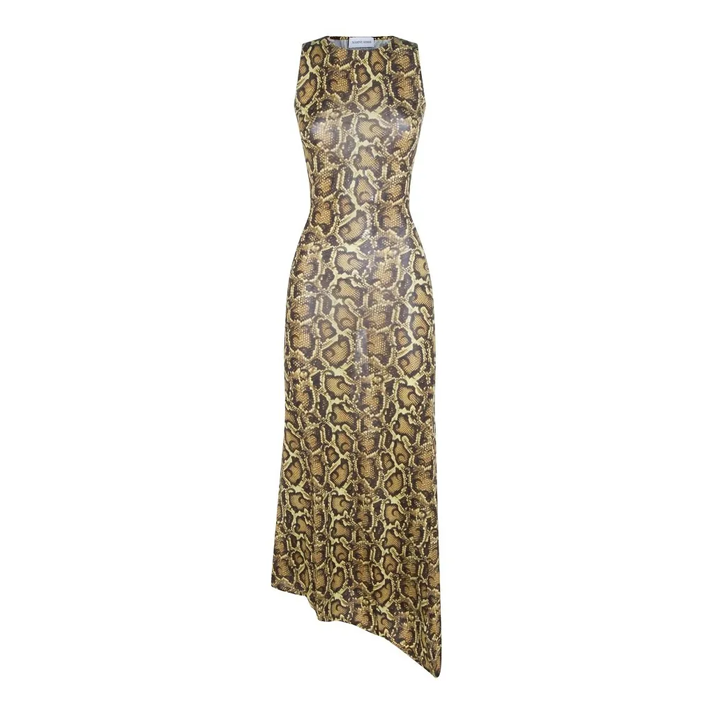 Marine Serre Python Printed Jersey Asymmetrical Long Dress
