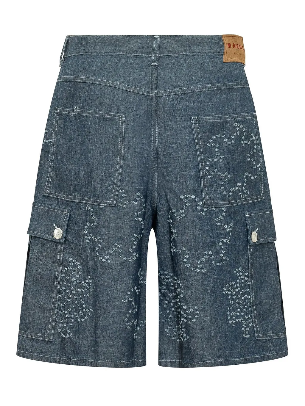 Marni Embroidered Wide Leg Denim Shorts