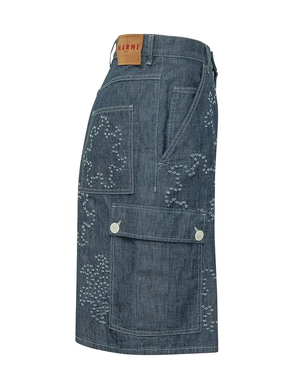 Marni Embroidered Wide Leg Denim Shorts