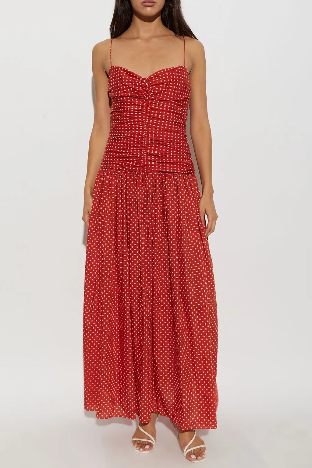 Matteau Ruched Polka-Dot Maxi Dress