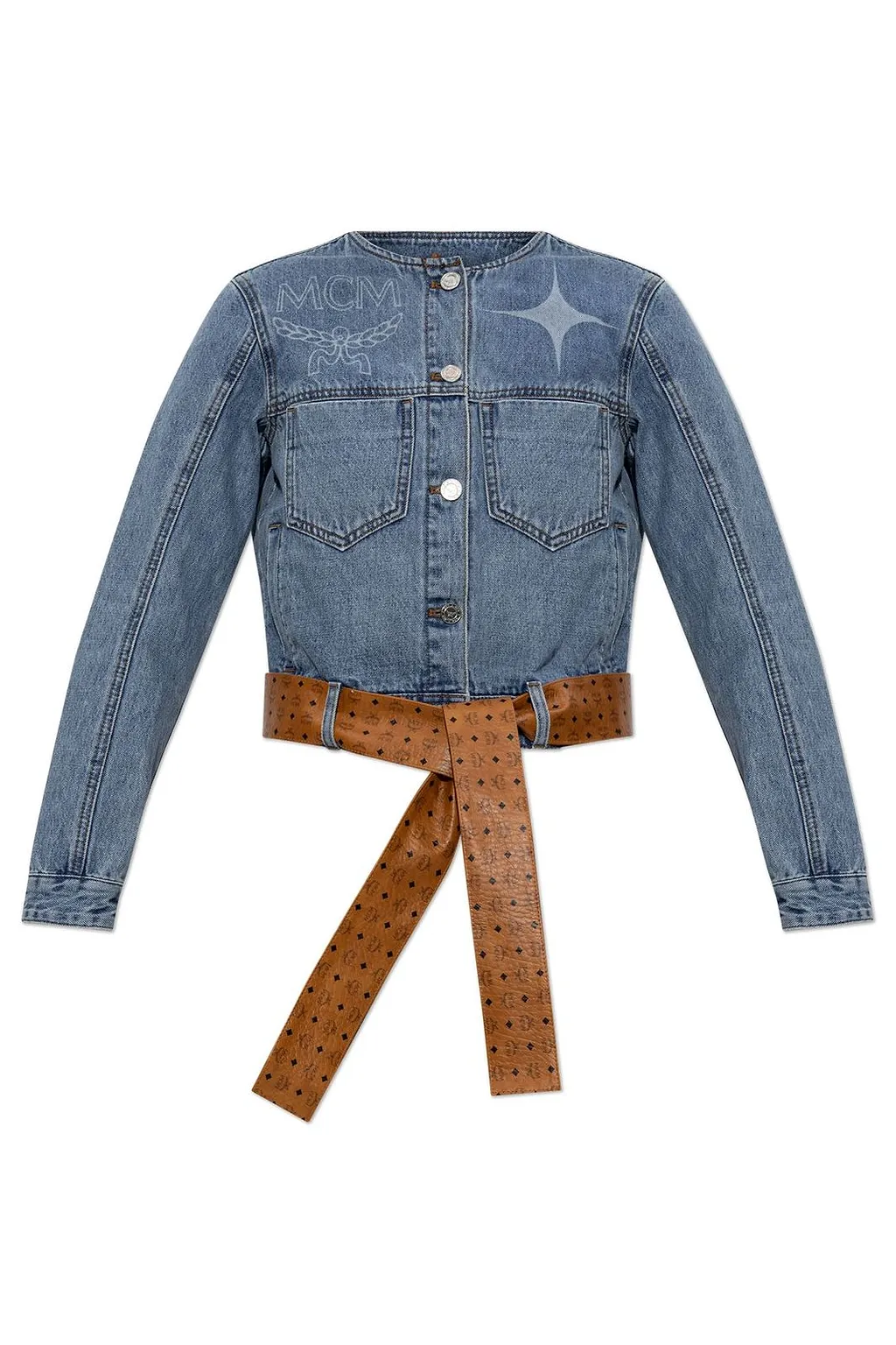 Mcm Button-Up Belted Denim Jacket
