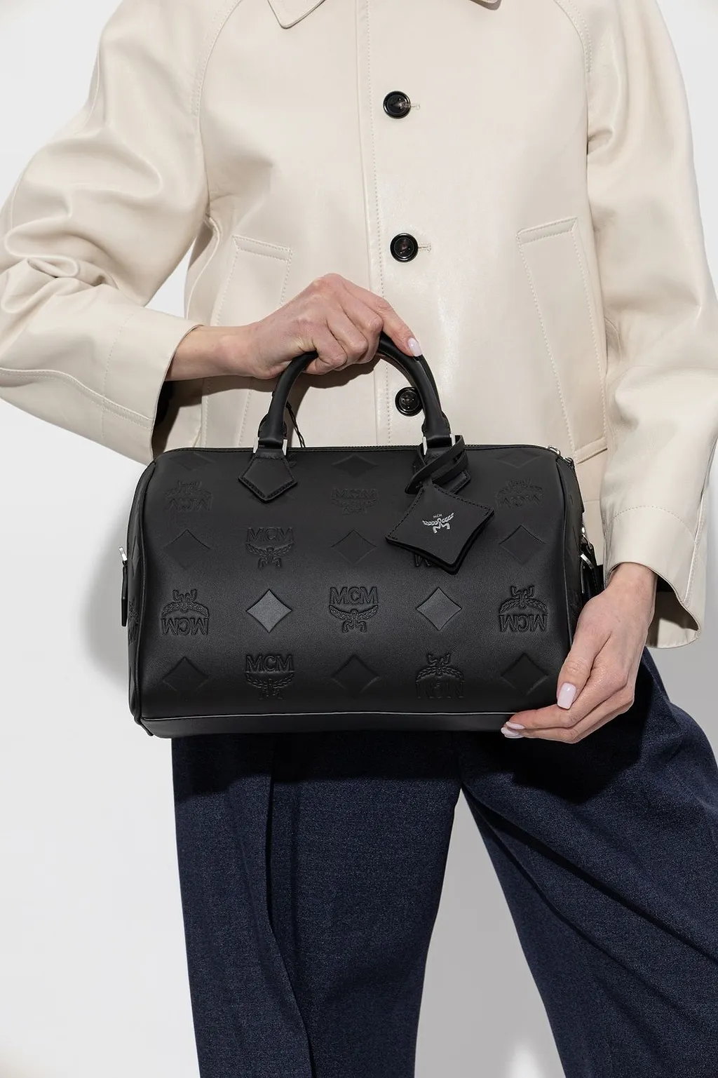 Mcm Embossed Top Handle Tote Bag