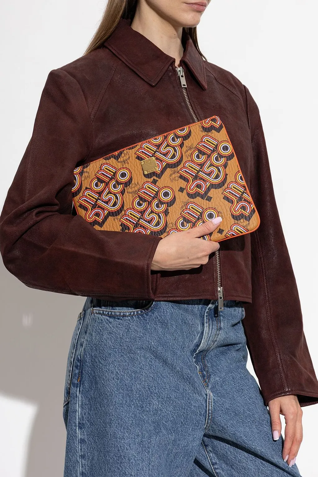 Mcm Logo Printed Clutch Bag