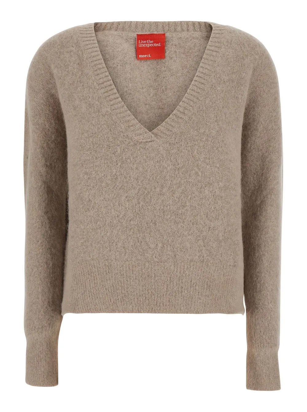 Merci Long-Sleeve V-Neck Knitted Sweater