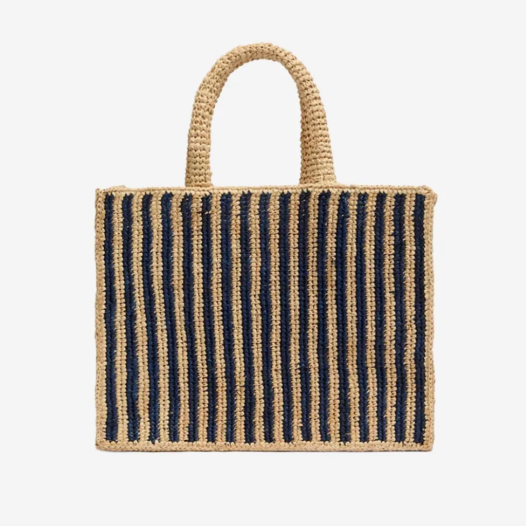 Striped Raffia Mini Tote Bag