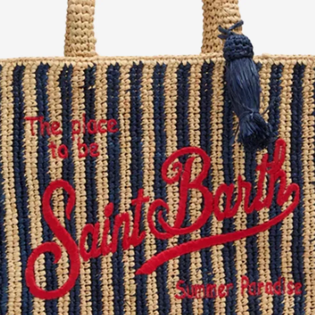 Striped Raffia Mini Tote Bag