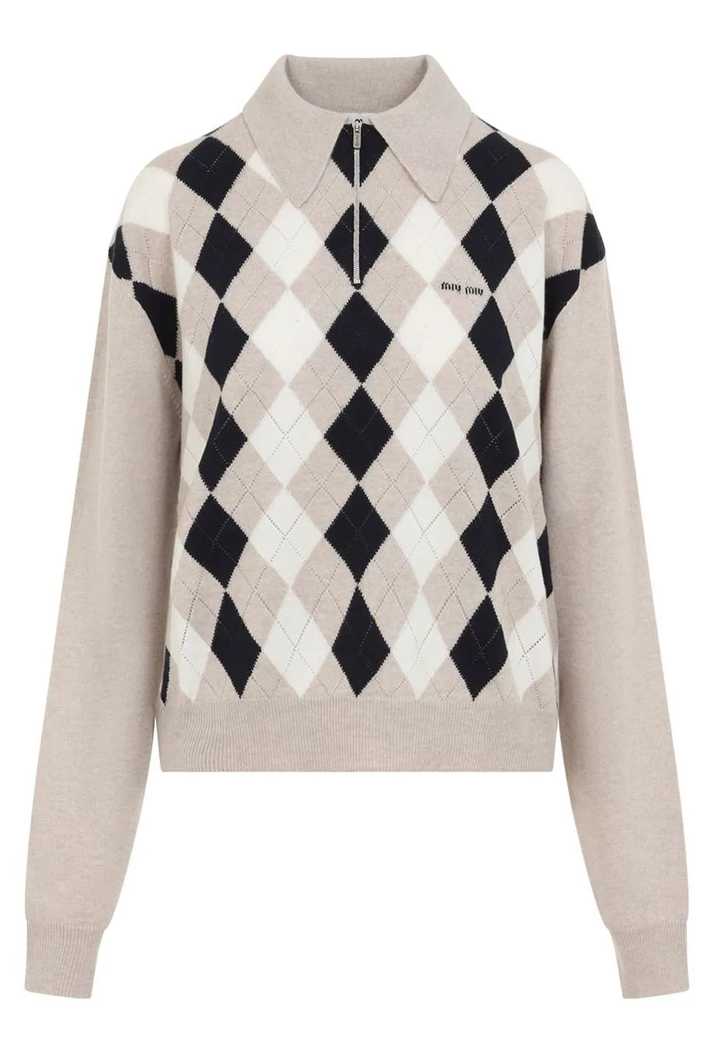 Miu Miu Argyle Zipped Knitted Jumper