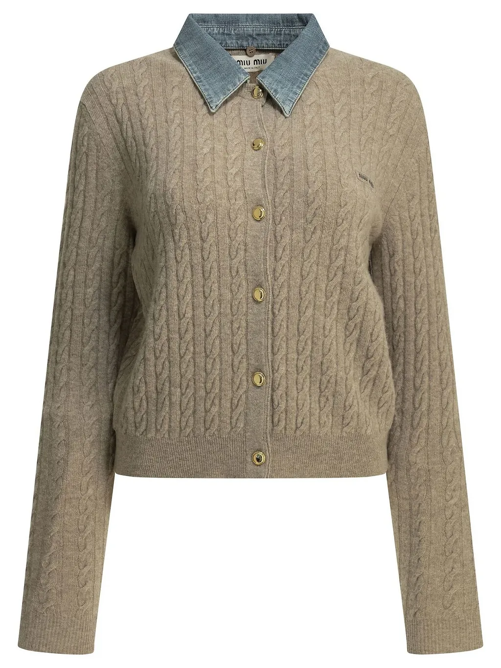 Miu Miu Cable-Knit Contrast Collar Cardigan