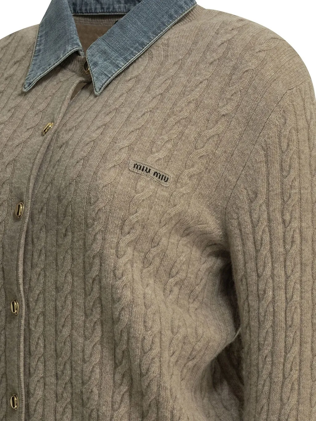 Miu Miu Cable-Knit Contrast Collar Cardigan