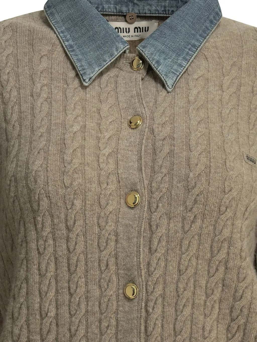 Miu Miu Cable-Knit Contrast Collar Cardigan