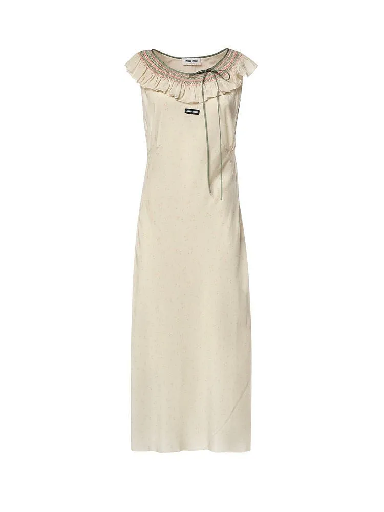 Miu Miu Embroidered Marocain Crepe Dress