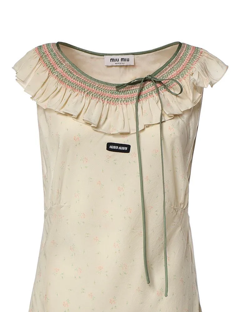 Miu Miu Embroidered Marocain Crepe Dress