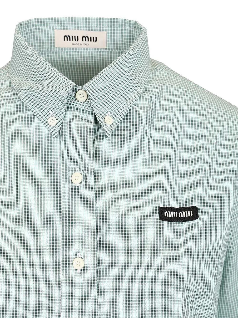 Miu Miu Logo-Embroidered Button-Up Checked Shirt