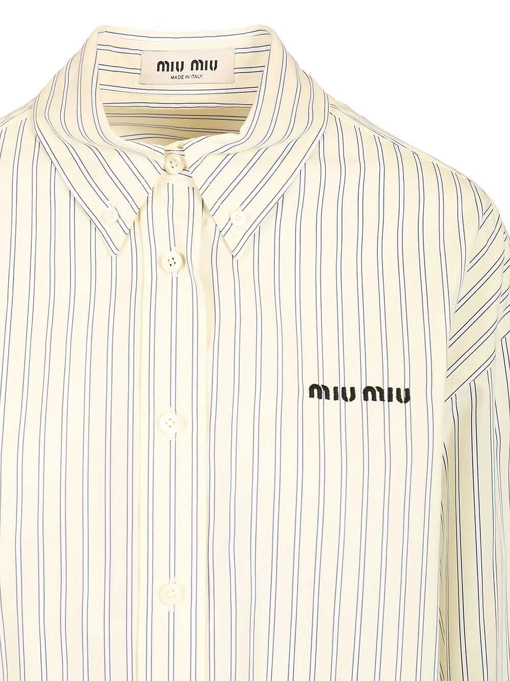 Miu Miu Logo-Embroidered Buttoned Striped Shirt