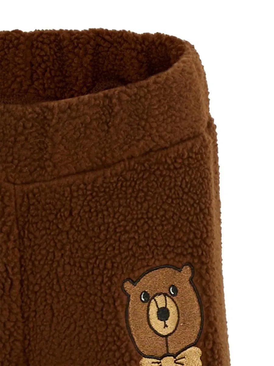 Mini Rodini Bear-Embroidered Straight-Leg Pants