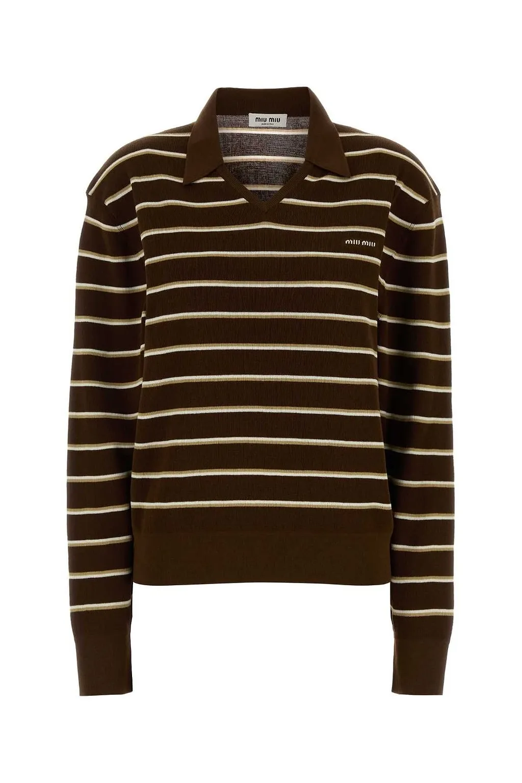 Miu Miu Long-Sleeved Striped Knitted Polo Shirt