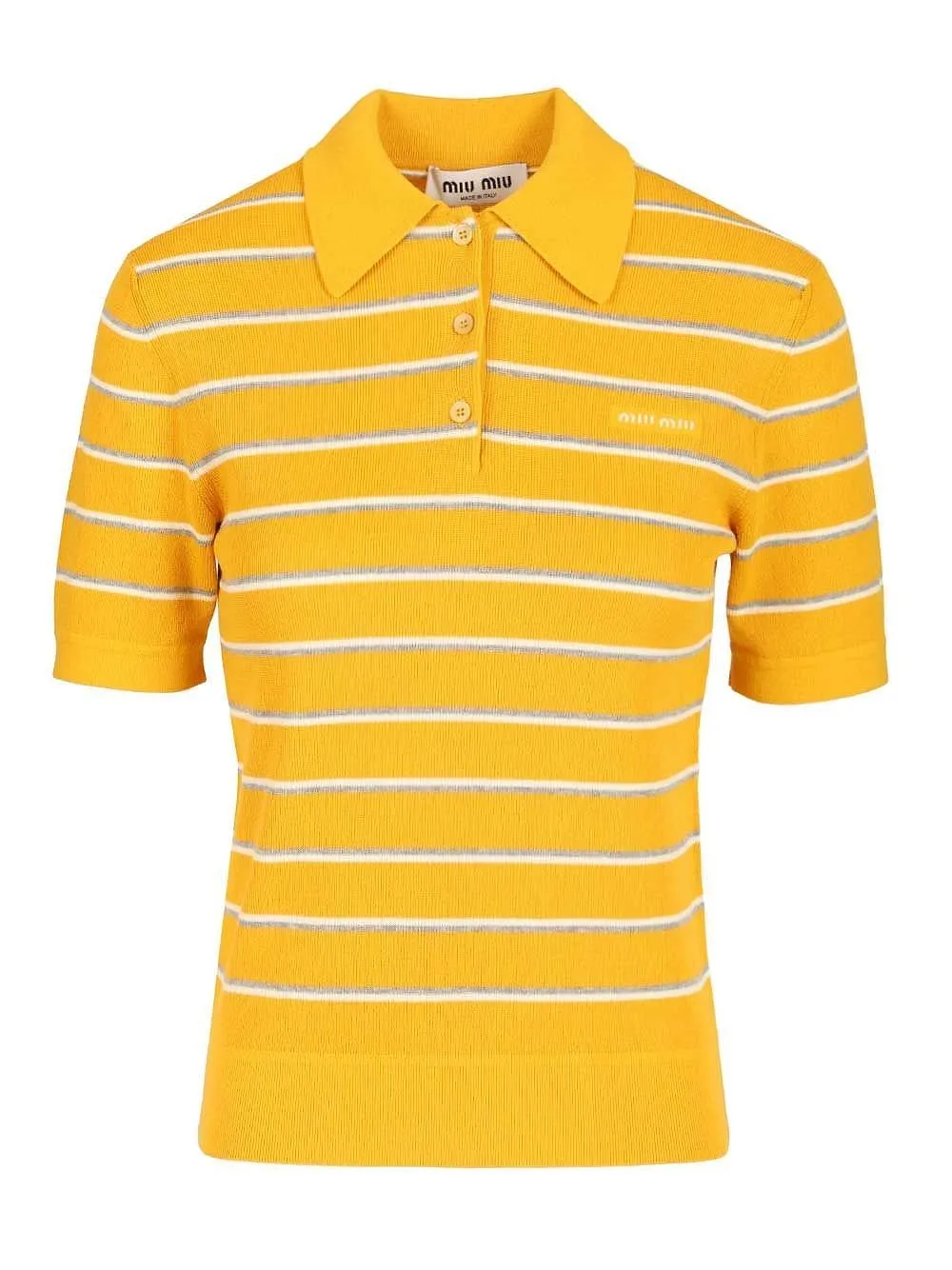 Miu Miu Short-Sleeved Striped Knitted Polo Shirt